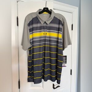 Oakley Men's Polo Shirt - Gray and Yellow Stripes